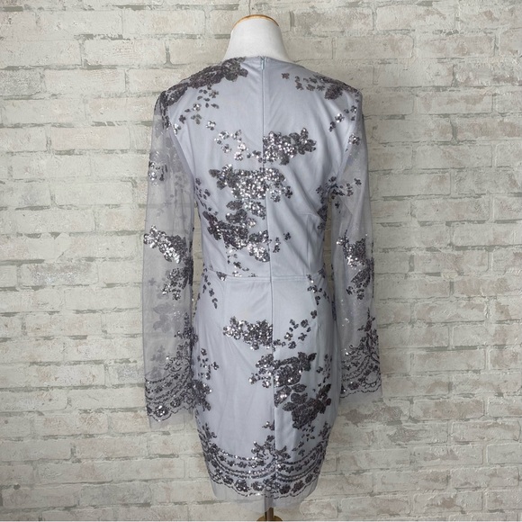 Missguided Gray Sequin Long Sleeve Dress 6 cocktail #114 - Picture 3 of 7